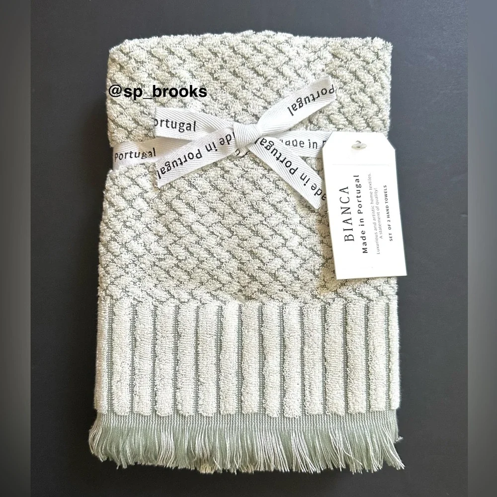 🎁6PC BIANCA Bath Towel Set - Cotton Textured Woven & Terry - Green & Cream